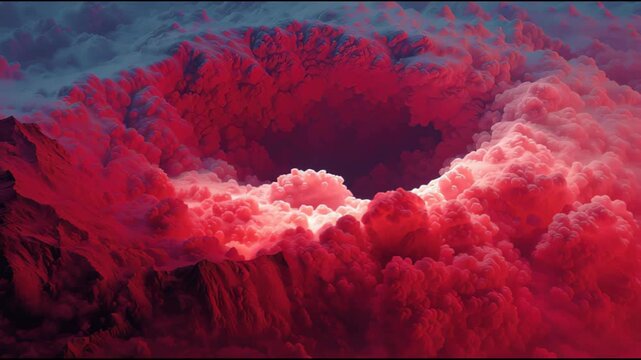Cinematic Orbital Journey Around a Radiant Volcanic Crater with Billowing Fire Clouds for Epic Fantasy Landscapes