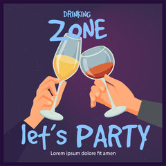 Alcohol party. hands holding glasses of wine. cocktail party invitation