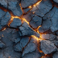 Seamless texture of volcanic rock with glowing lava cracks fantasy underworld terrain