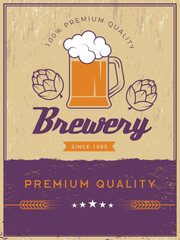 Brewery poster. retro placard of beer alcoholic drink. vector template