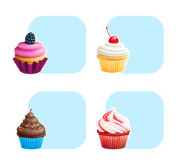 Cupcakes. realistic template of cupcakes and empty place for personal text