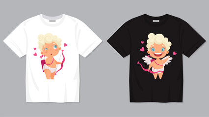 Cupidon. tshirt design with cupidon character for love. print template