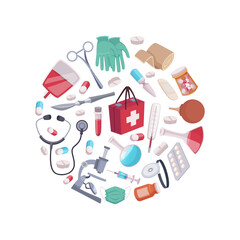 Medical background. circle shape template with medical equipment. healthcare concept