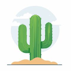 Stylized green cactus illustration against clear sky with sand element