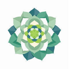Abstract geometric illustration of a succulent plant in various shades of green