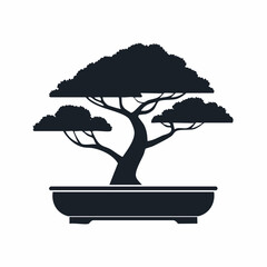 Silhouette bonsai tree in pot isolated on white background vector illustration