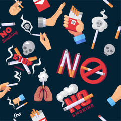 No smoking. seamless background with social ads anti cigarette and tobacco