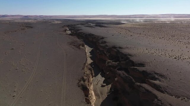 Drone flight over Sesriem Canyon near Sossusvlei in Namibia, Africa