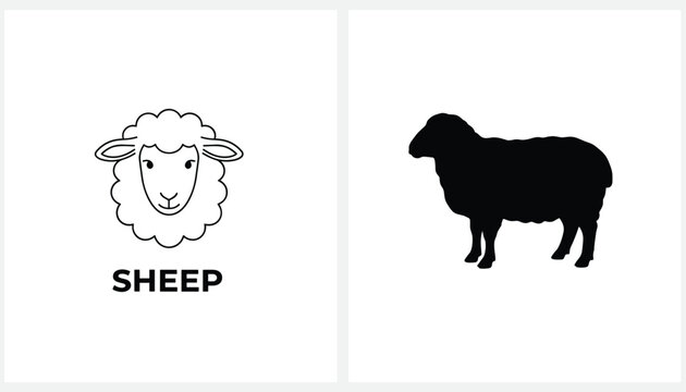 Professional sheep branding set featuring a minimalist line art face with text and a solid black silhouette profile.