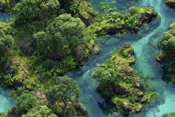 Top-down Seamless swamp terrain map murky water twisted mangroves and misty bogs dark green palette perfect for RPG dungeon tiles