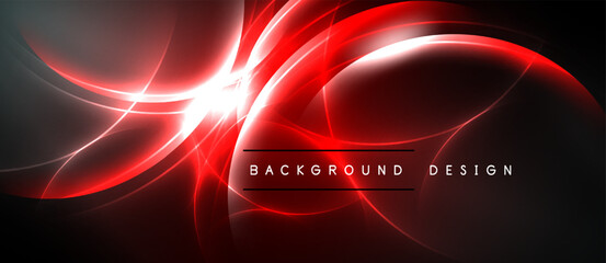 Abstract red energy flows, dynamic curves, black background. Modern design element, vibrant illumination, sleek presentation. © antishock