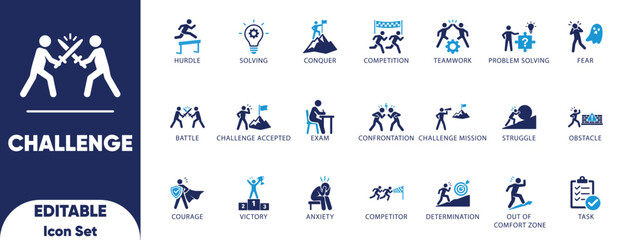 Business Challenge Success Leadership Strategy Vector Icon Set