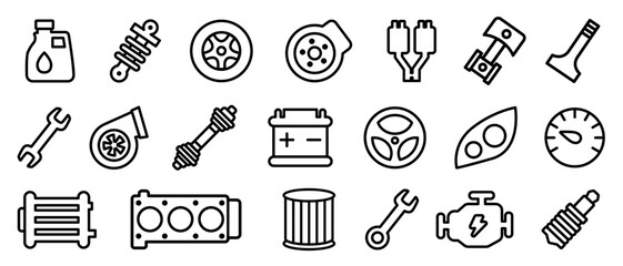 Car spare parts. Auto parts. Vector icon set isolated on white background.
