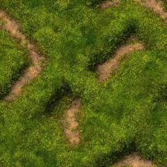 Seamless texture Lush green grass seamlessly blending into dirt paths enhancing outdoor areas in games