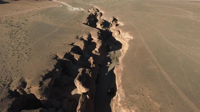 Drone flight over Sesriem Canyon near Sossusvlei in Namibia, Africa