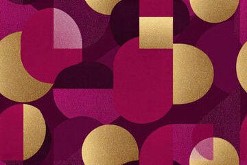 Bold raspberry geometric repeat print modern abstract shapes deep reds and gold accents luxurious textile or wallpaper seamless pattern background