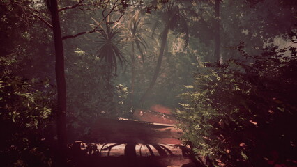 A winding path through lush greenery invites exploration. Sunlight filters through tall trees,...