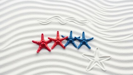 Colorful starfish on sandy beach with wavy patterns