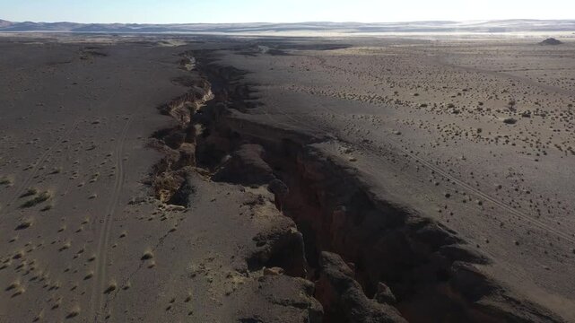 Drone flight over Sesriem Canyon near Sossusvlei in Namibia, Africa
