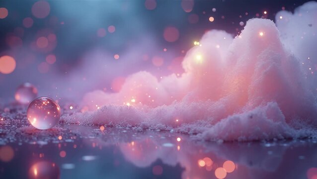 Magical Snow and Sparkling Orbs Creating a Winter Fantasy Scene