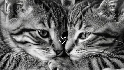 Cute tabby kittens touching noses with heart symbol between