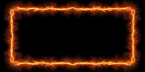 Electric Frame Border With Orange Sparks, Fractured Lines, Dark Background, And Lightning Effects