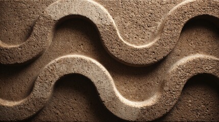 Close view of a carved stone surface featuring repetitive wavy patterns, showcasing intricate design and texture in natural light.
