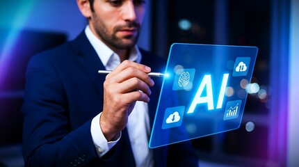 Artificial Intelligence AI Technology Interface Businessman Business Presentation Banner