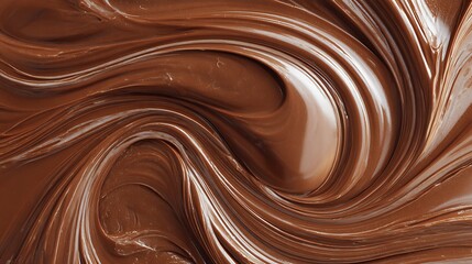 Close-up of glossy, swirling, rich, brown, creamy confection for dessert or treat background