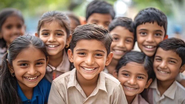happy indian school kids smiling in classroom video