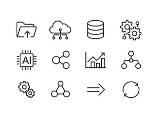 Bold Line AI Data Workflow Icons Set &ndash; Machine Learning, Automation and Process Diagram