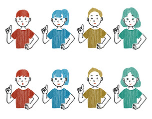 指を立てる男女のイラスト
