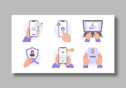 Modern Flat Illustration Cyber Security Icon Set Collection