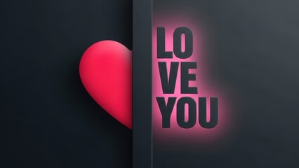 Heart peeking through door with love you message