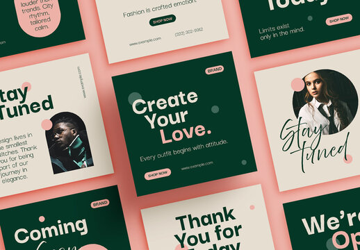 Trendy Fashion Social Media Post Set Template