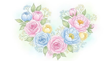 Watercolor floral heart illustration with roses, lilies, and hydrangeas. Perfect for wedding invitations, Valentine's Day cards, Mother's Day designs, romantic branding, and social media posts
