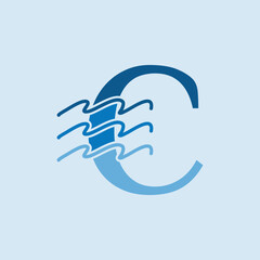 Initial Letter C Ocean Waves Icon Design for Marine and Water Themes