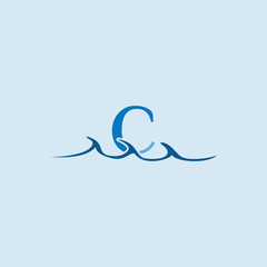Ocean Wave Inspired Initial Letter C Icon for Creative Marine Concepts