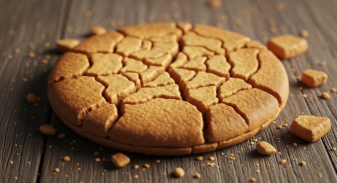 Cracked Cookie on Wooden Surface.