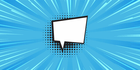 Anime explosion background with radial lines - dynamic starburst with speed motion effect. Blue and white halftone pattern