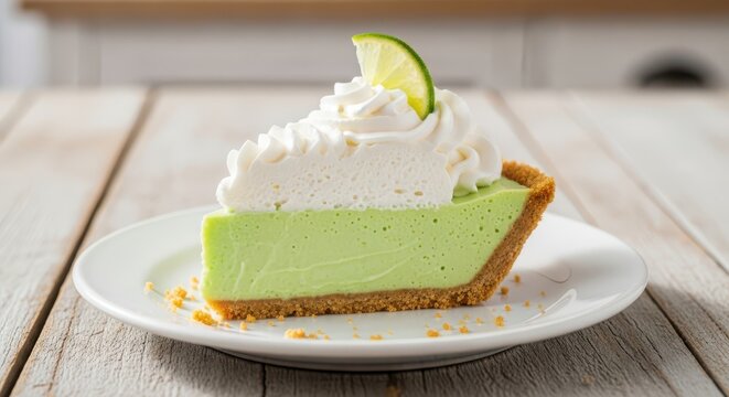 Slice of key lime pie with whipped cream