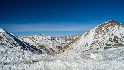 beautiful snowy mountain peaks. winter in the mountains. highlands
