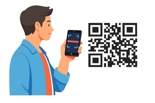 Man scanning QR code with smartphone