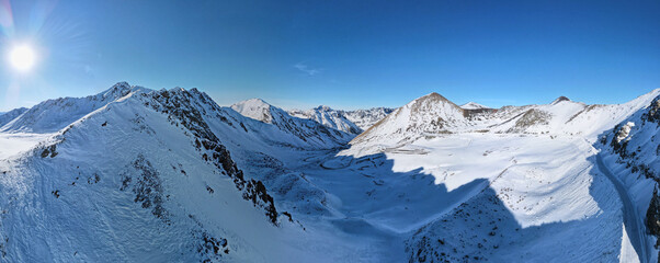 beautiful snowy mountain peaks. winter in the mountains. highlands
