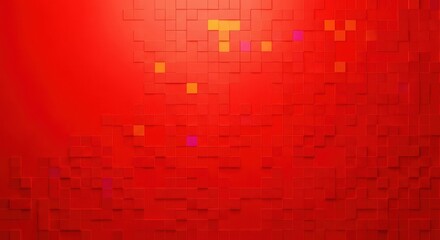 Fototapeta premium A vibrant red abstract background featuring small square tiles arranged in a complex mosaic pattern, perfect for decorative concepts, digital, wallpaper, tessellation
