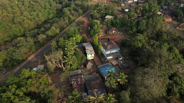 Ariel downwards green village of india konkan 