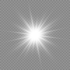 Png white star light with sun and wide sunlight rays. Sparkle and sparks combine with glowing halo and soft flare in starburst. Smooth luminous light covers the background. Vector illustration.