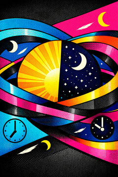 Halftone Sun Moon Abstraction
