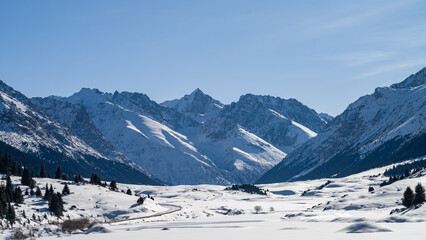 beautiful snowy mountain peaks. winter in the mountains. highlands