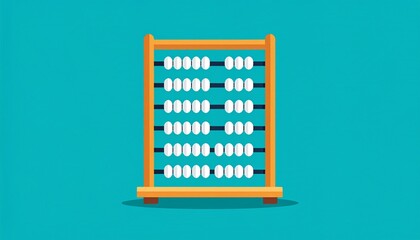 Wooden Abacus Calculator Frame on Turquoise Background for Education and Math Concepts